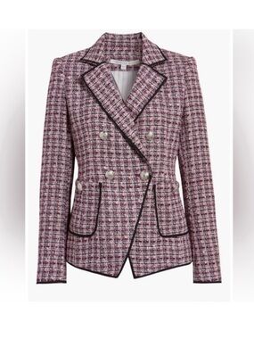 VERONICA BEARD | Theron Tweed Double Breasted Blazer Jacket Pink Black Trim Sz 6